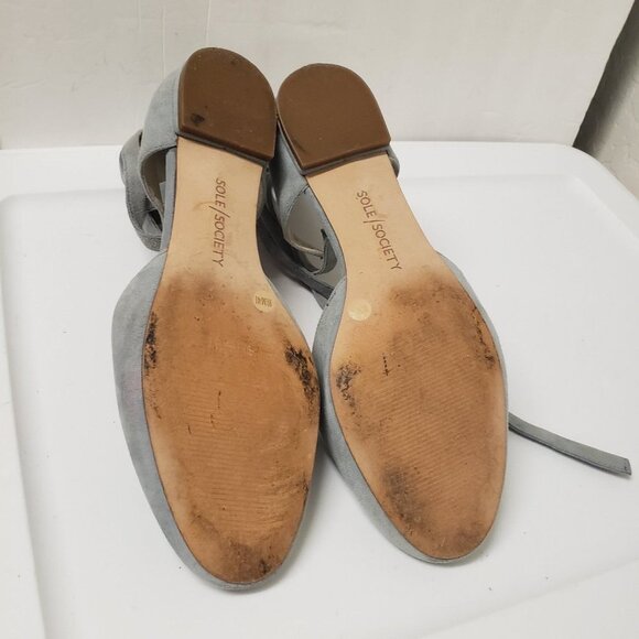 Sole Society So Pauly ballet flat suede sz 9.5 block heel ankle wrap - Picture 11 of 12